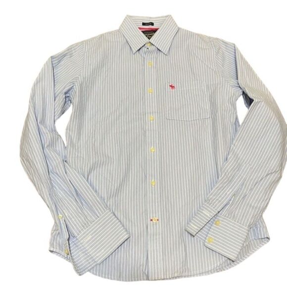 Abercrombie & Fitch Men's Muscle Fit Button Down Shirt Blue White Size Medium - Picture 1 of 9